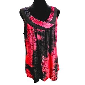 Dress Barn FLOWY Velvety Floral Tank Red & Black Large